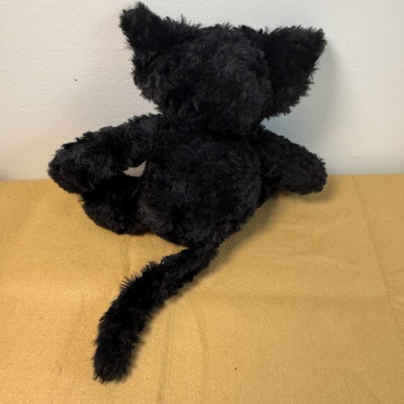 Black Plush Cat Stuffed Animal Yellow Eyes Embroidered Cozy Furry Kawaii Kitten - Picture 3 of 4